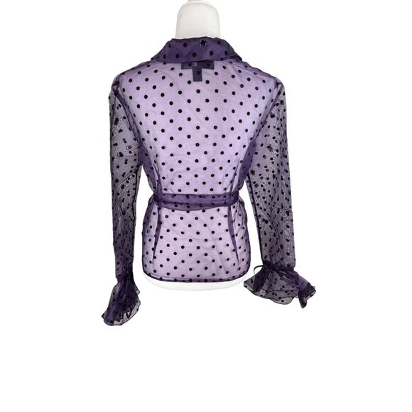 JS Boutique Purple Sheer Polkadot Tie Blouse Top - Picture 3 of 10